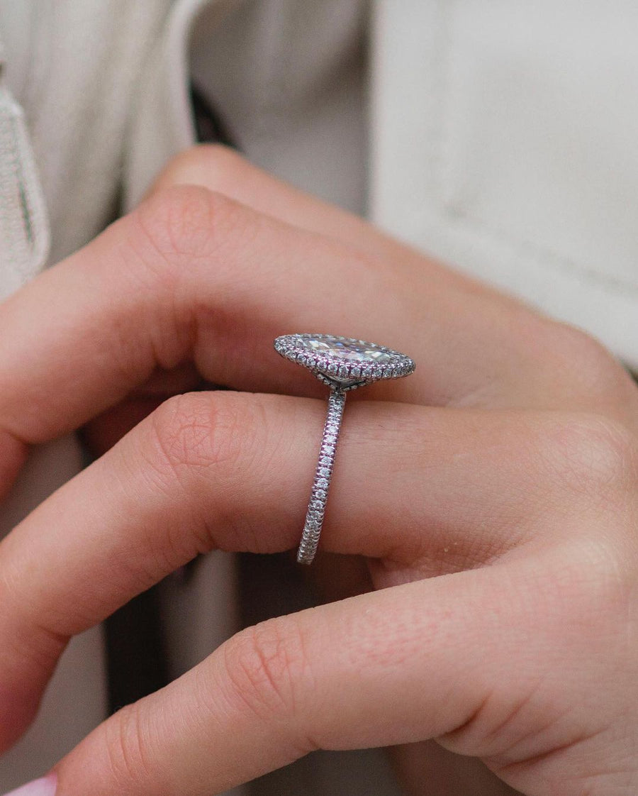 2.0 CT Marquise Halo Moissanite Engagement Ring - Barbara Maison 
