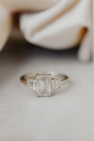 1.55 CT Emerald Cut Cluster Moissanite Engagement Ring - Barbara Maison 