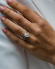 3.20 CT Cushion Solitaire Hidden Halo & Pave Moissanite Engagement Ring - Barbara Maison 