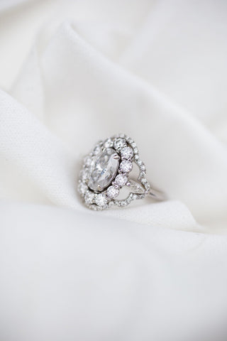 1.85 CT Oval Art Deco Halo Moissanite Engagement Ring - Barbara Maison 