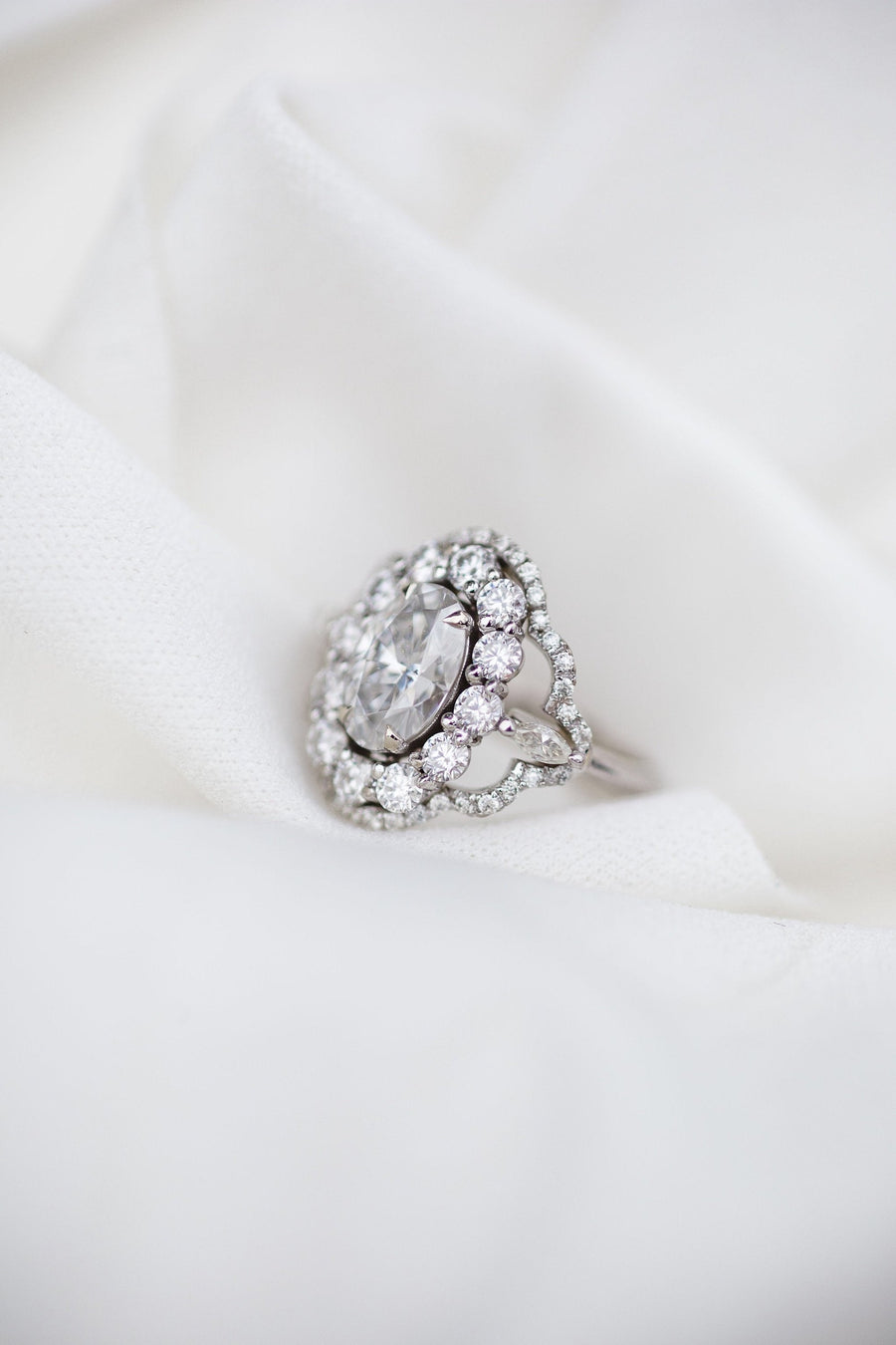 1.85 CT Oval Art Deco Halo Moissanite Engagement Ring - Barbara Maison 