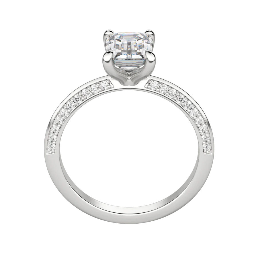 1.60 CT Emerald Solitaire Moissanite Engagement Ring With Pave Setting - Barbara Maison 