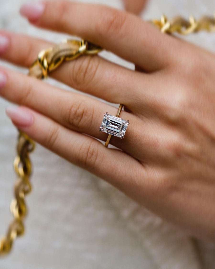 4.60 CT Emerald Cut Solitaire Moissanite Engagement Ring - Barbara Maison 
