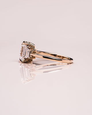 0.66 CT Emerald Cut Three Stone Moissanite Engagement Ring - Barbara Maison 