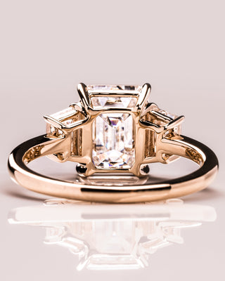 0.66 CT Emerald Cut Three Stone Moissanite Engagement Ring - Barbara Maison 