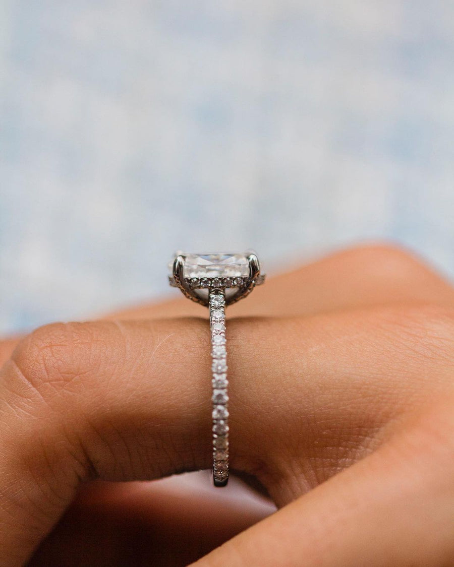 3.85 CT Oval Solitaire Pave Moissanite Engagement Ring - Barbara Maison 