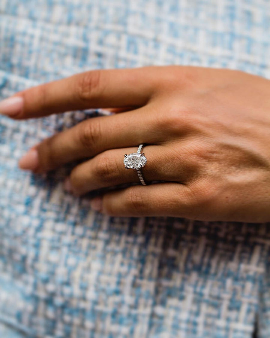 3.85 CT Oval Solitaire Pave Moissanite Engagement Ring - Barbara Maison 