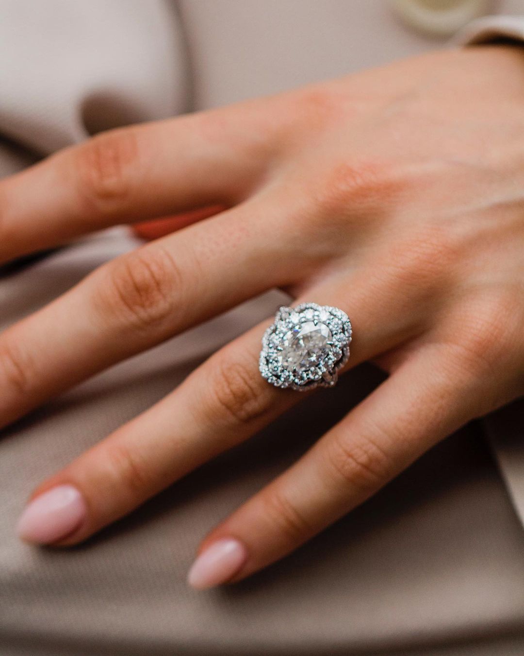 4.10 CT Oval Halo Art Deco Moissanite Engagement Ring - Barbara Maison 