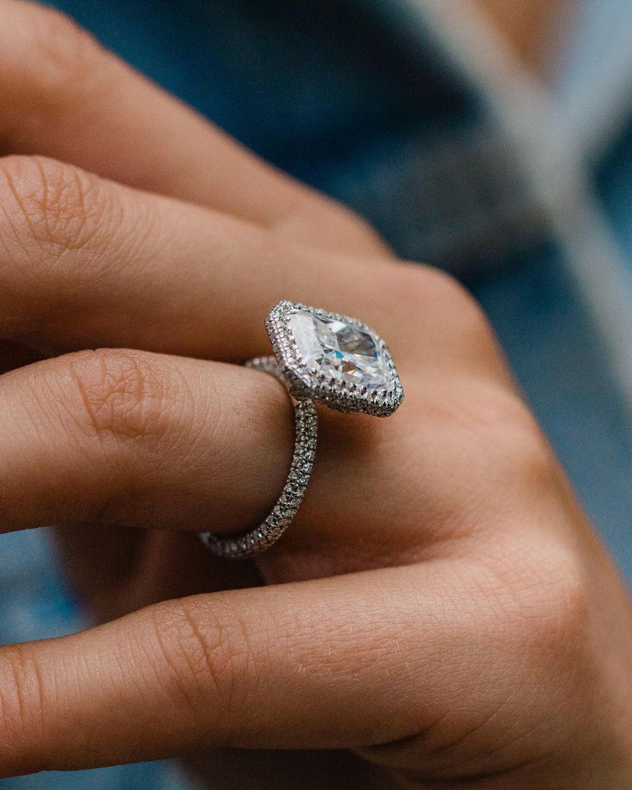 4.4 CT Radiant Double Halo Moissanite Engagement Ring - Barbara Maison 