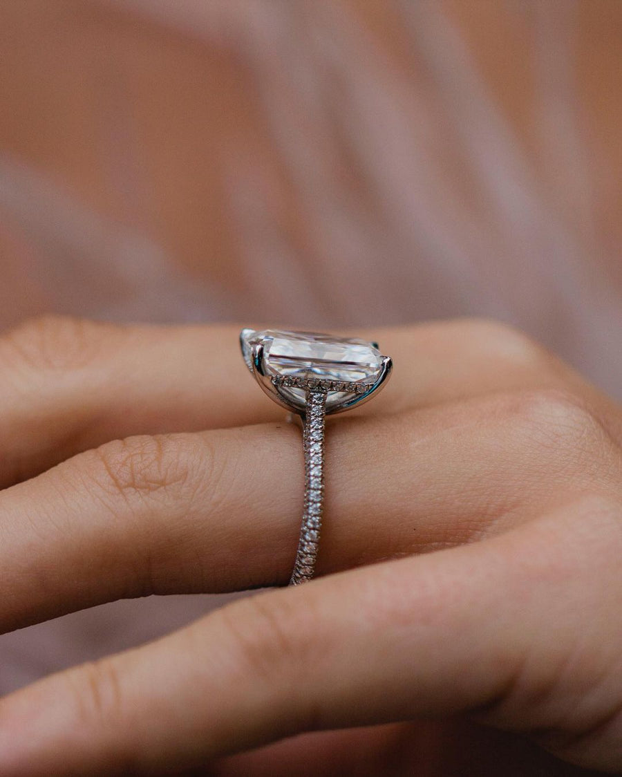 7.70 CT Radiant Three Side Pave Moissanite Engagement Ring - Barbara Maison 