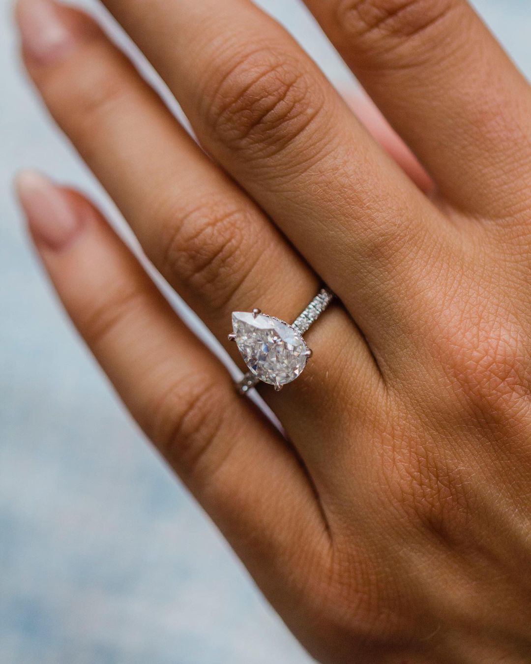 3.0 CT Pear Solitaire Hidden Halo & Pave Moissanite Engagement Ring - Barbara Maison 