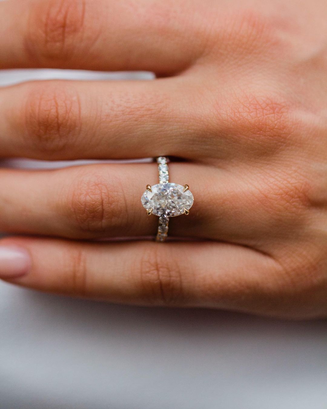 3.50 CT Oval Solitaire Hidden Halo & Pave Moissanite Engagement Ring - Barbara Maison 