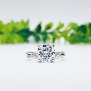 1.85 CT Round Cut Solitaire Twisted Pave Moissanite Engagement Ring - Barbara Maison 