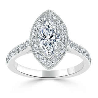 1.0 CT Marquise Cut Halo Moissanite Engagement Ring With Pave Setting - Barbara Maison 