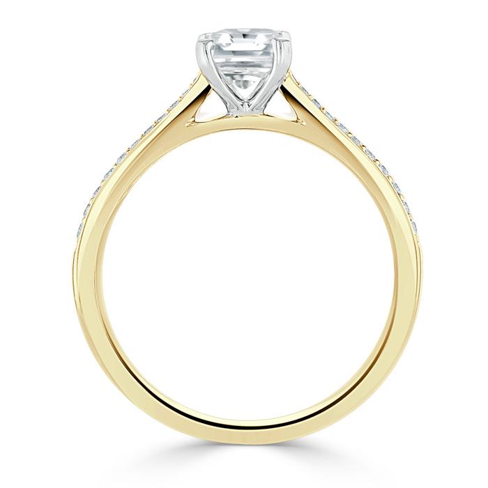 0.75 CT Radiant Cut Solitaire Hidden Halo/ Pave Setting Moissanite Engagement Ring - Barbara Maison 