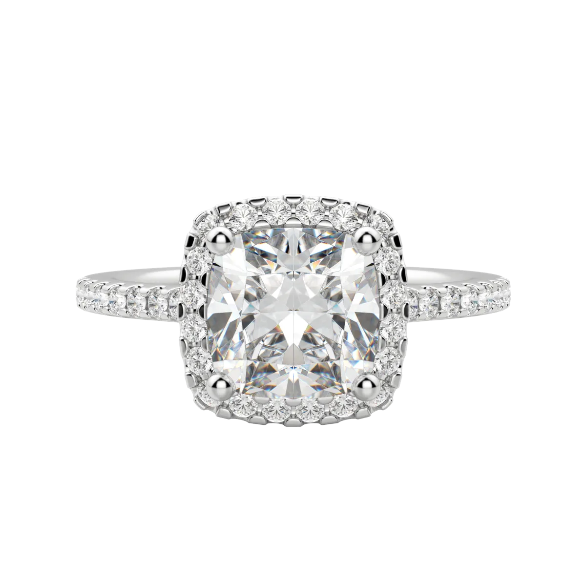 2.15 CT Cushion Cut Halo Moissanite Engagement Ring - Barbara Maison 