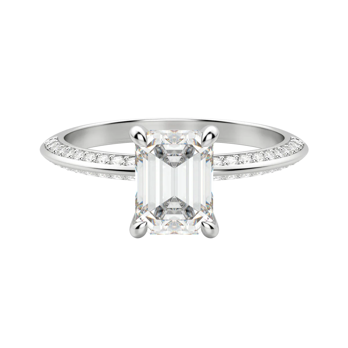 1.60 CT Emerald Solitaire Moissanite Engagement Ring With Pave Setting - Barbara Maison 