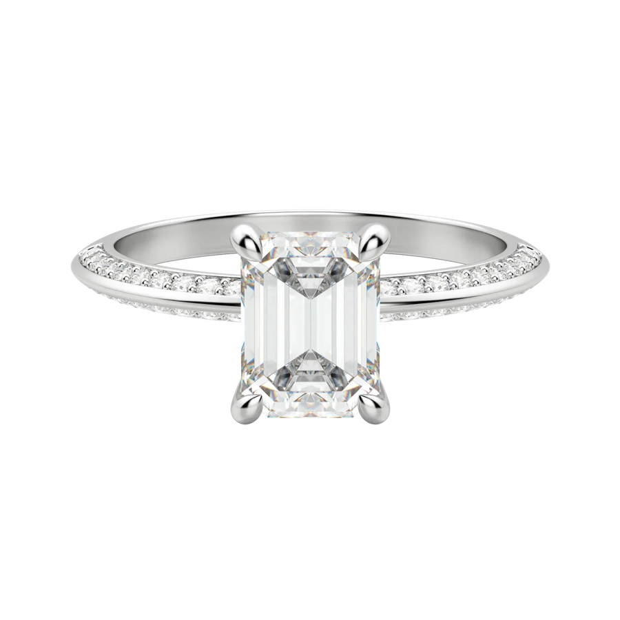 1.60 CT Emerald Solitaire Moissanite Engagement Ring With Pave Setting - Barbara Maison 
