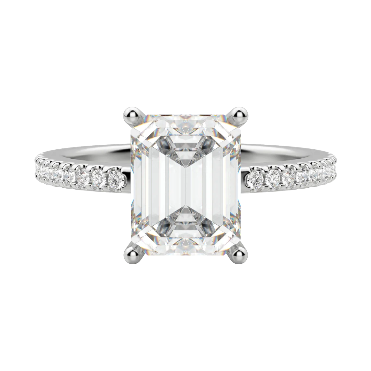 2.30 CT Emerald Solitaire Moissanite Engagement Ring With Pave Setting - Barbara Maison 