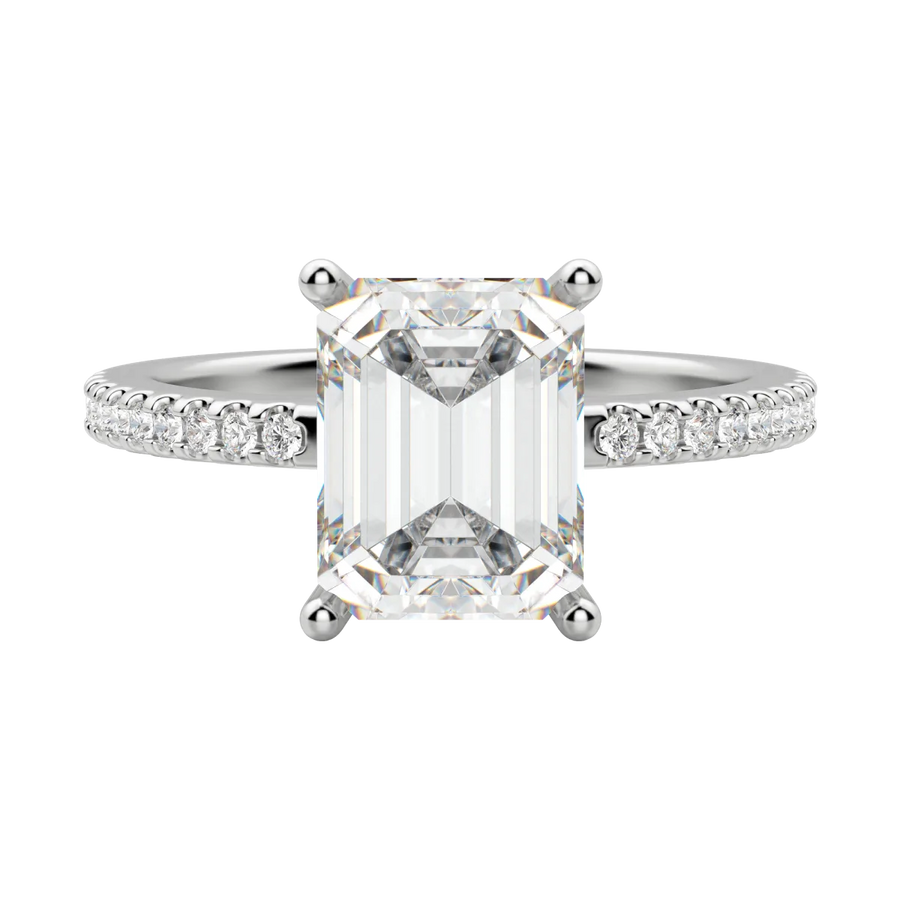 2.30 CT Emerald Solitaire Moissanite Engagement Ring With Pave Setting - Barbara Maison 