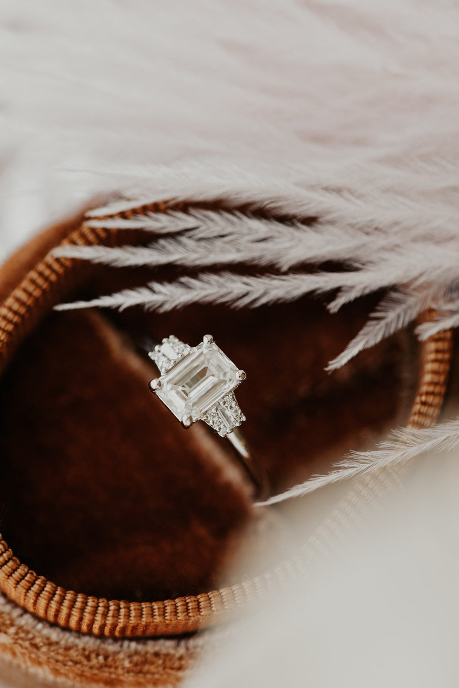 1.55 CT Emerald Cut Cluster Moissanite Engagement Ring - Barbara Maison 