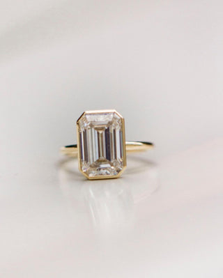 4.90 CT Emerald Cut Bezel Solitaire Moissanite Engagement Ring - Barbara Maison 