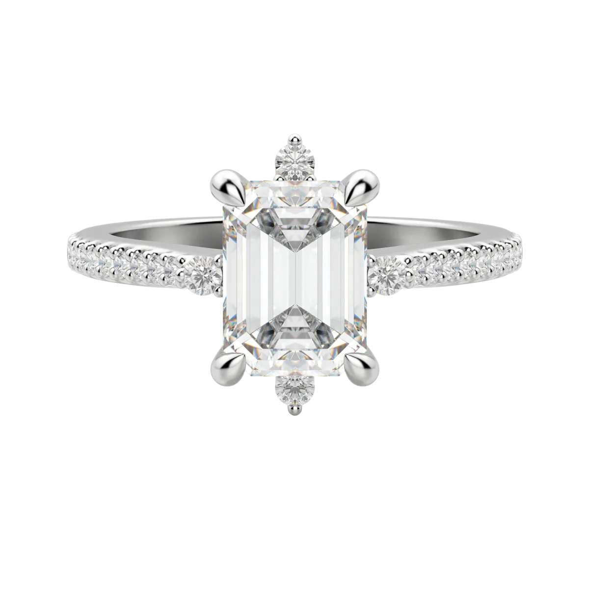 1.60 CT Emerald Solitaire Pave Moissanite Engagement Ring - Barbara Maison 