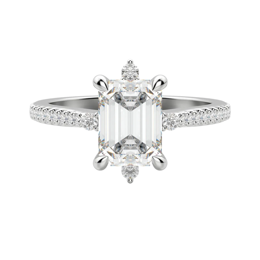 1.60 CT Emerald Solitaire Pave Moissanite Engagement Ring - Barbara Maison 