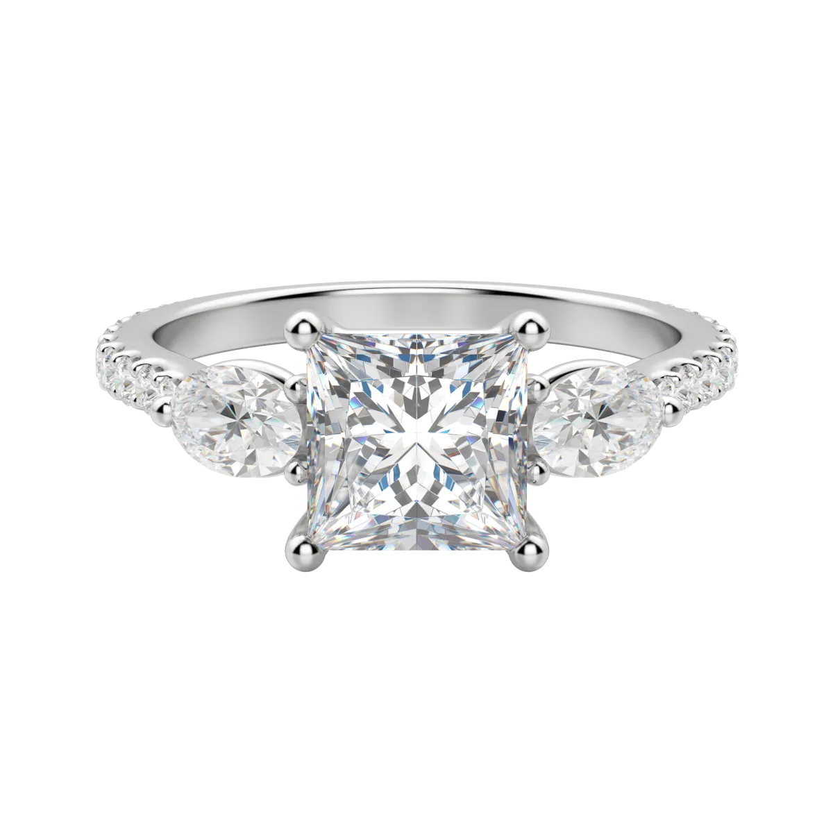 2.78 CT Princess 3 Stone Moissanite Engagement Ring - Barbara Maison 