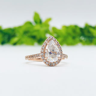 2.1 CT Pear Cut Halo Pave Moissanite Engagement Ring - Barbara Maison 