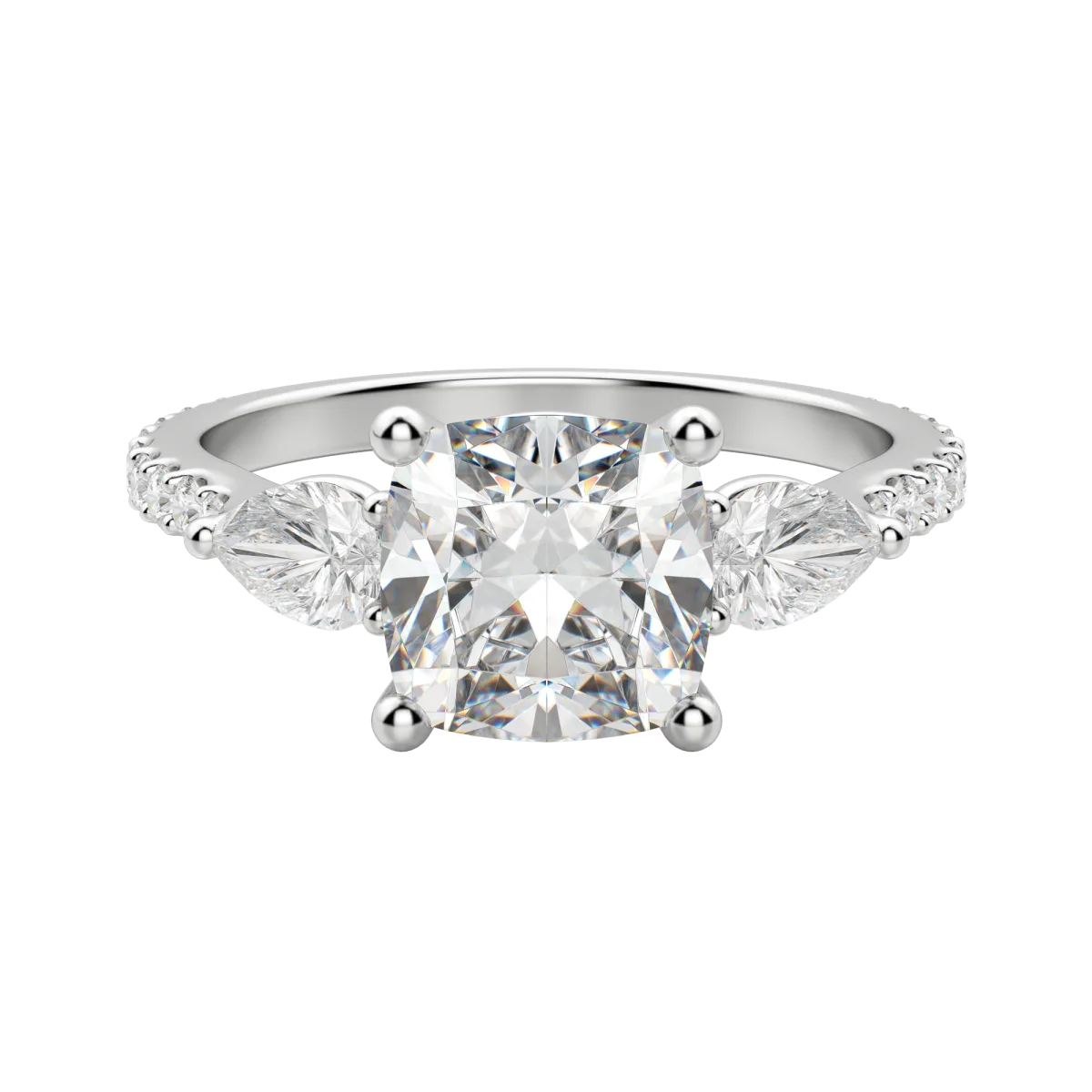 2.54 CT Cushion 3 Stone Moissanite Engagement Ring - Barbara Maison 