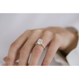 3.20 CT Elongated Cushion Solitaire Hidden Halo Moissanite Engagement Ring - Barbara Maison 