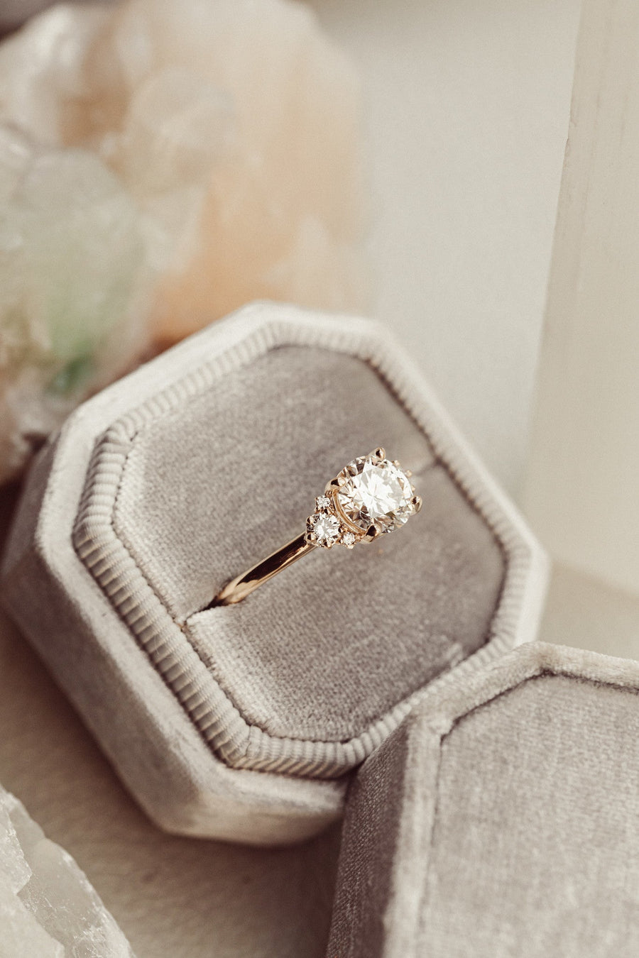 1.0 CT Round Cut Cluster Moissanite Engagement Ring - Barbara Maison 