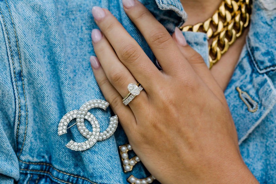 2.70 CT Oval Solitaire Hidden Halo Moissanite Engagement Ring - Barbara Maison 