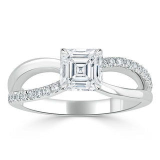 0.75 CT Asscher Cut Solitaire Split Shank Style Moissanite Engagement Ring - Barbara Maison 