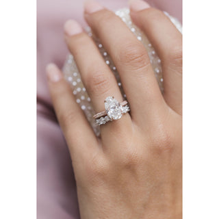 3.20 CT Pear Solitaire Hidden Halo & Pave Moissanite Engagement Ring - Barbara Maison 