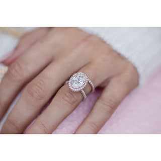 3.90 CT Oval Halo & Pave Moissanite Engagement Ring - Barbara Maison 