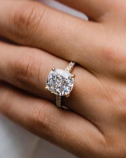 4.65 CT Cushion Solitaire Pave Moissanite Engagement Ring - Barbara Maison 