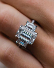 3.80 CT Emerald Three Stone Moissanite Engagement Ring - Barbara Maison 