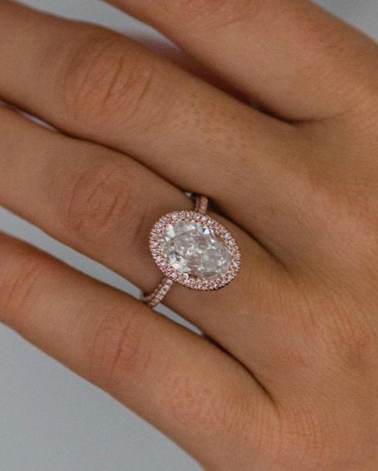 4.0 CT Oval Halo & Pave Moissanite Engagement Ring - Barbara Maison 