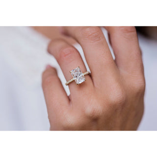 3.0 CT Radiant Solitaire Hidden Halo & Pave Moissanite Engagement Ring - Barbara Maison 