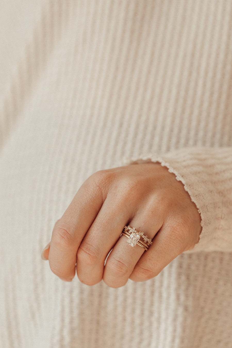 0.42 TCW Stepped Baguette & Round Moissanite Wedding Band - Barbara Maison 