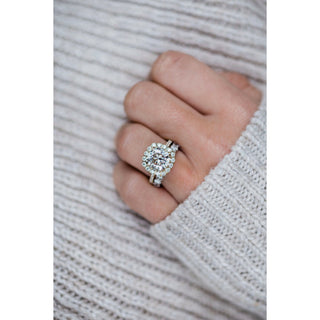 4.0 CT Cushion Halo & Pave Moissanite Engagement Ring - Barbara Maison 