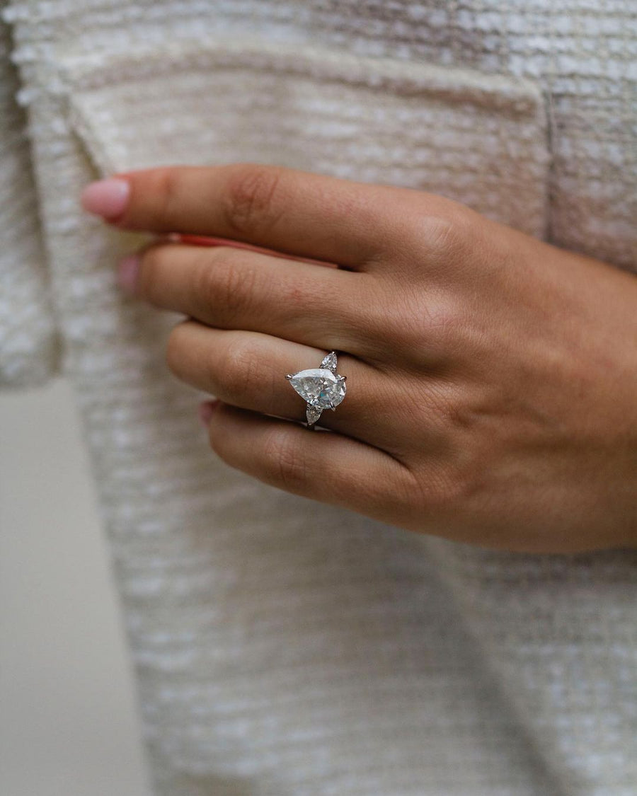 4.20 CT Pear Three Stone Moissanite Engagement Ring - Barbara Maison 