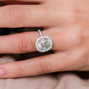 3.60 CT Cushion Halo & Pave Moissanite Engagement Ring - Barbara Maison 