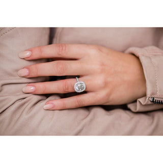 3.60 CT Cushion Halo & Pave Moissanite Engagement Ring - Barbara Maison 