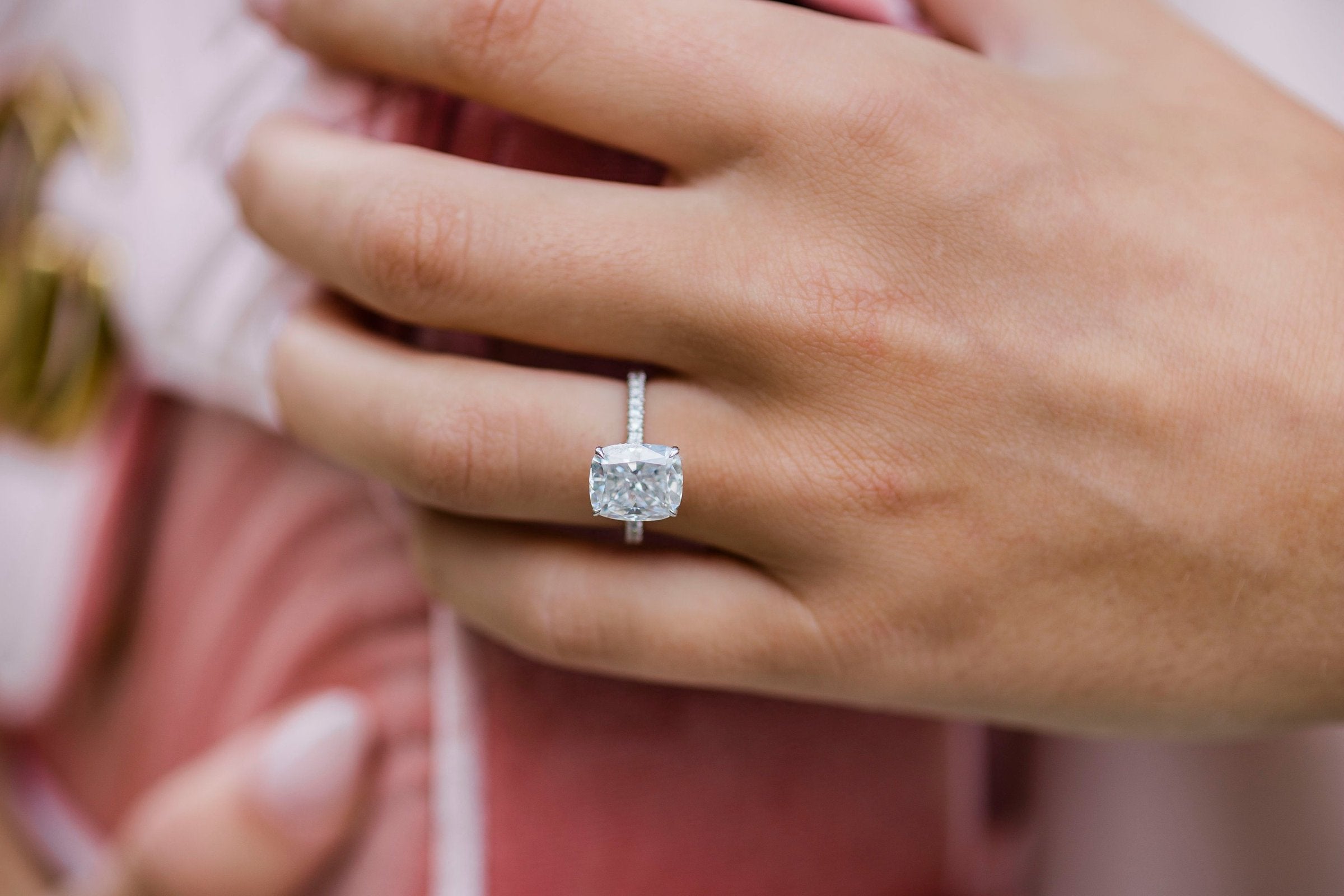 3.15 CT Elongated Crushed Ice Cushion Solitaire Hidden Halo Moissanite Engagement Ring - Barbara Maison 