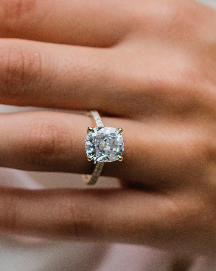 4.65 CT Cushion Solitaire Hidden Halo Moissanite Engagement Ring - Barbara Maison 