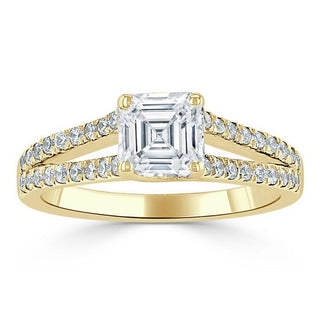 1.0 CT Asscher Cut Solitaire Split Shank Setting Moissanite Engagement Ring - Barbara Maison 