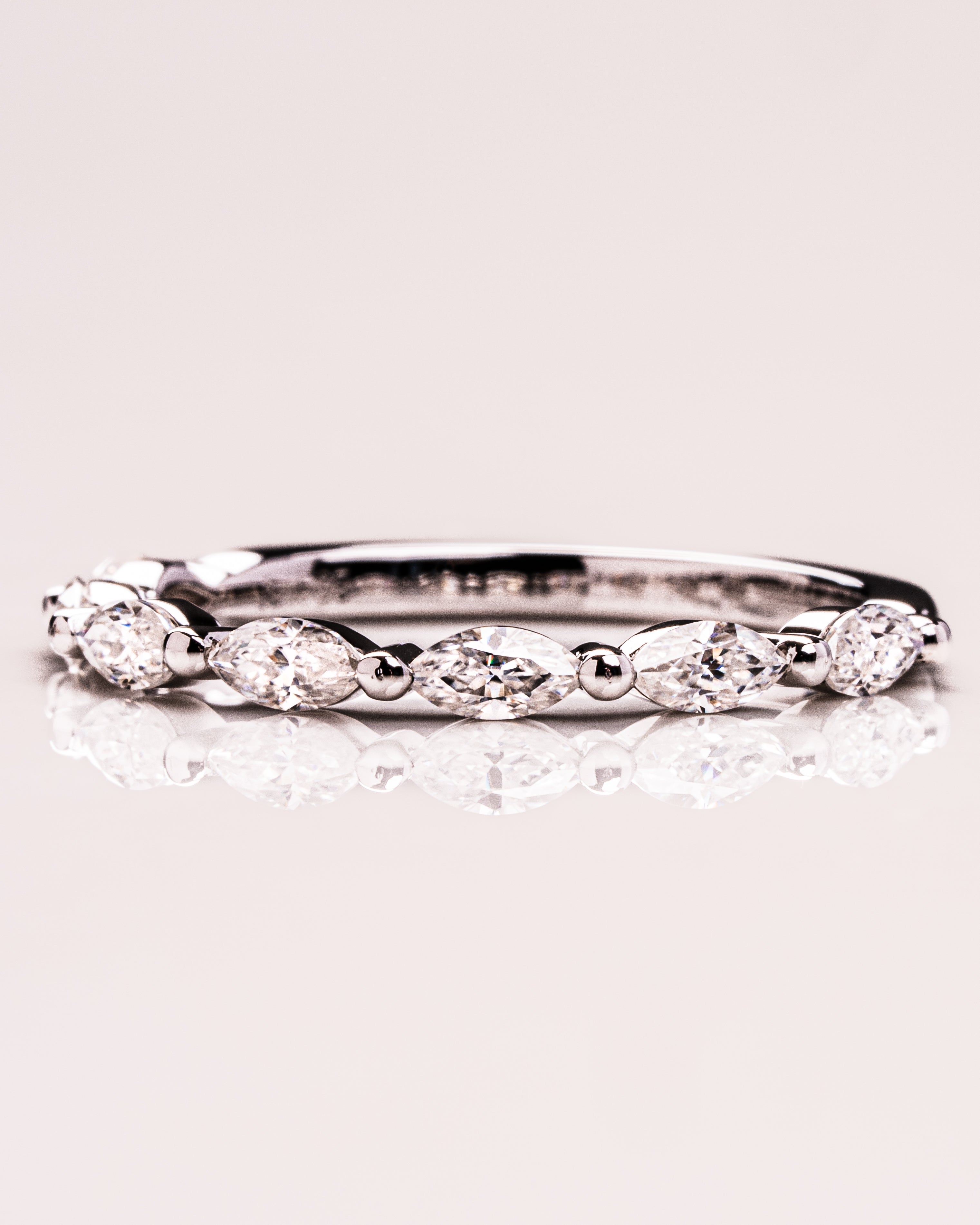 0.7 CT Marquise Shaped Moissanite Thin Wedding Band - Barbara Maison 